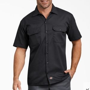 Dickies men's black short sleeve button down work shirt Men's size large